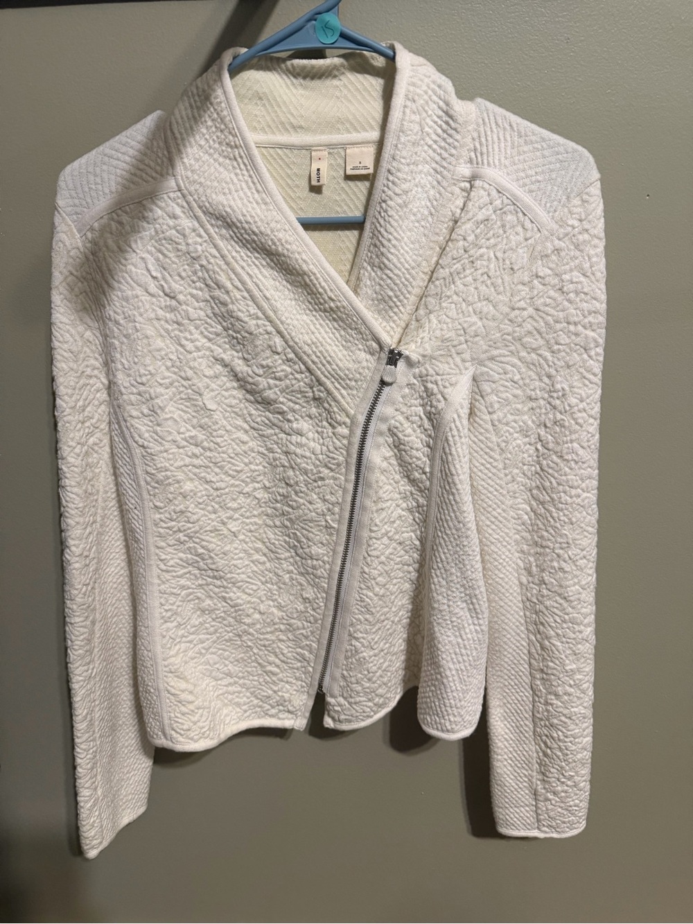 Anthropologie White Quilted Asymmetrical Zip Cardigan